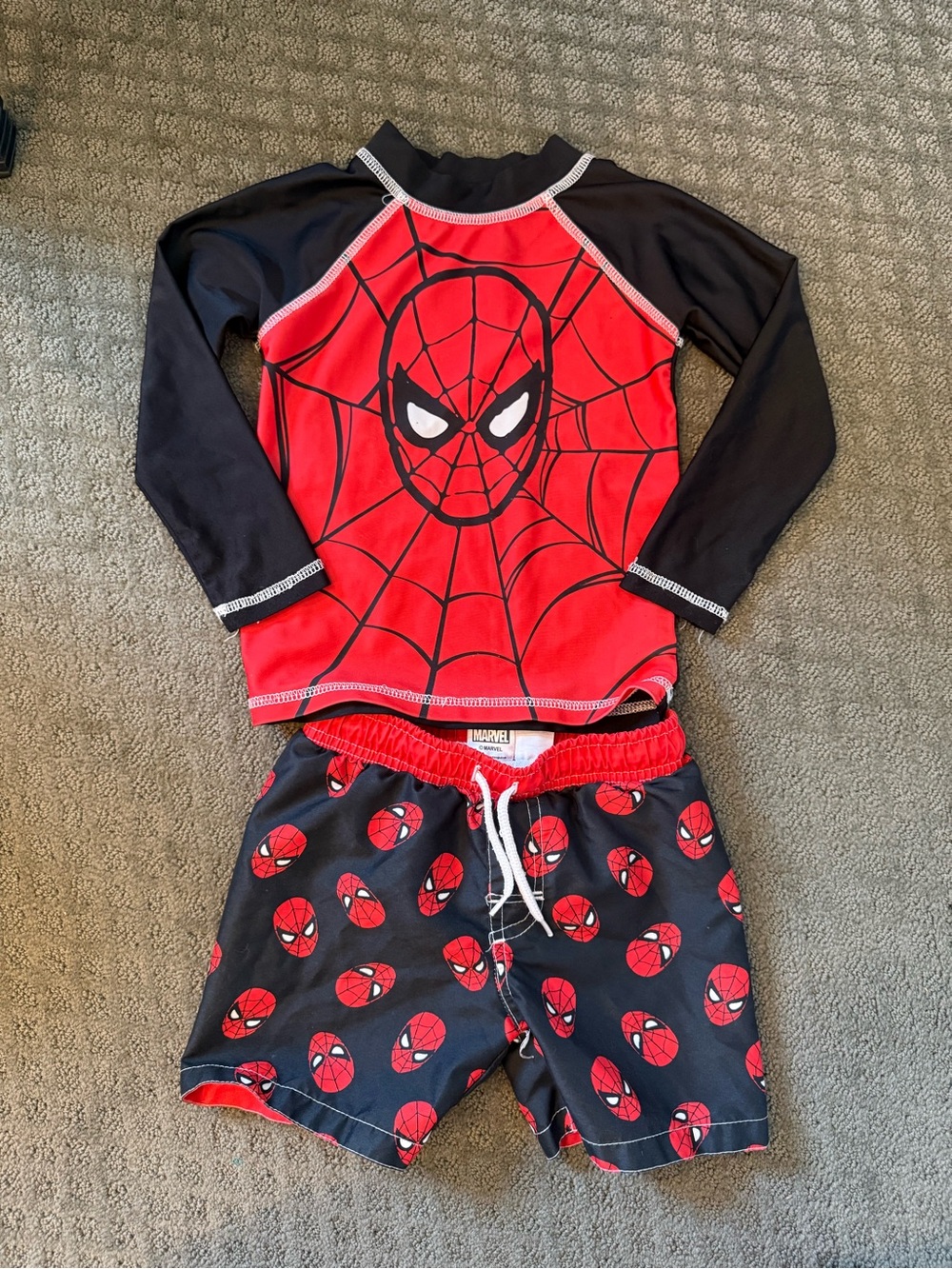 Marvel Black & Red Spider-Man Rashguard and Swim Shorts with Drawstring